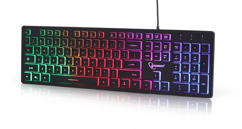 Gembird KB-UML-02 "Rainbow" Backlight Multimedia Keyboard, 104 pcs, US layout, black