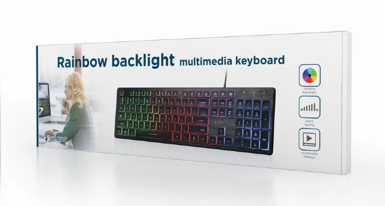 Gembird KB-UML-02 "Rainbow" Backlight Multimedia Keyboard, 104 pcs, US layout, black