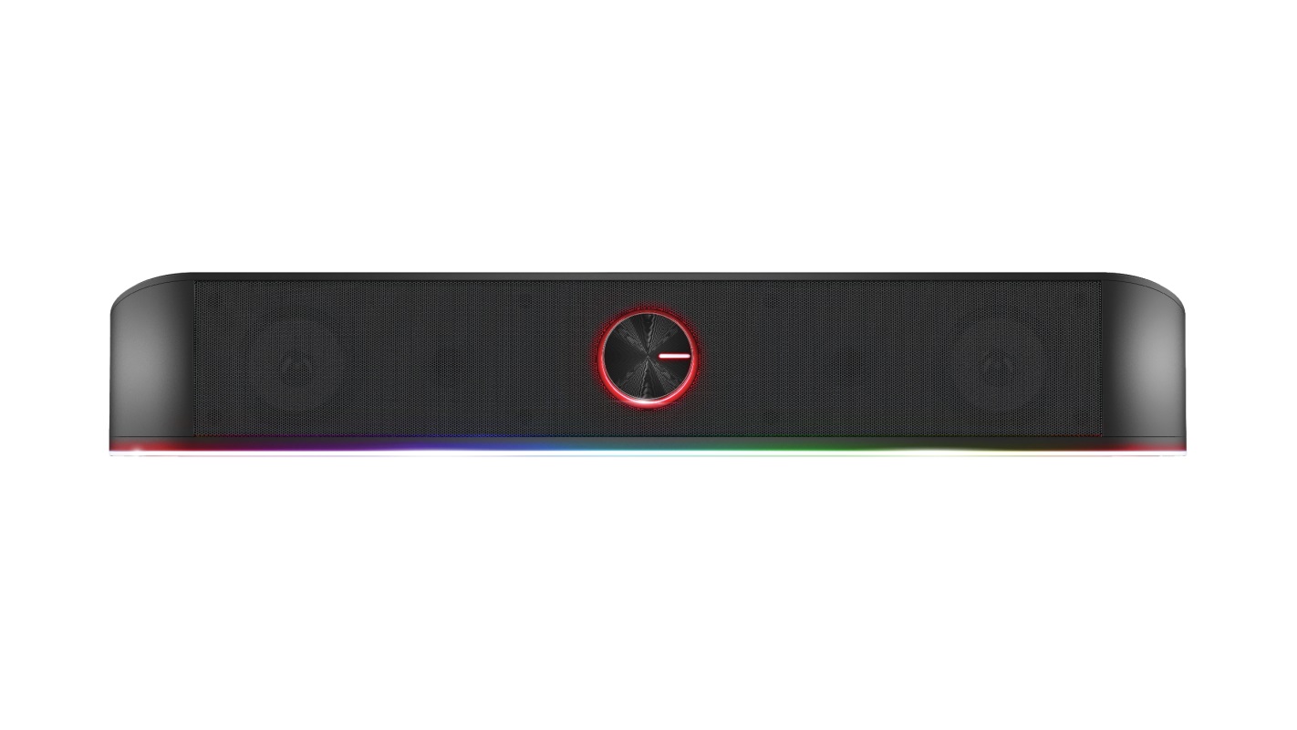 Trust Gaming GXT 619 Thorne RGB Illuminated Soundbar, 2.0 Stereo speakers with 12W of peak power provide a solid gaming experience, Black