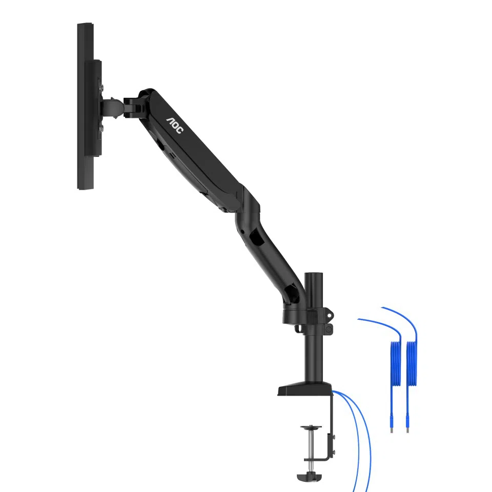 Arm for 2 monitors 13"-31.5" - AOC AD110DX with integrated USB Hub, Black, USB Hub: USB-C + USB3.0, Desk Clamp/Grommet, Aluminum structure, Gas spring, Height adjustment, Max.Load: 2-9kg, Tilt: '-90°~+85°, Swivel:180°, Rotation: 360°, Hidden cable management, VESA 75/100