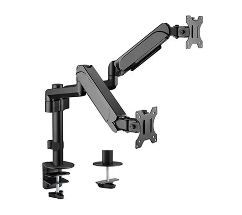 Arm for 2 monitors 17"-32" - Gembird MA-DA2P-01, Adjustable desk 2 displays mounting arm, Gas spring 2-9 kg, VESA 75/100, arm rotates, extends and retracts, tilts to change reading angles, and allows to rotate display from landscape-to-portrait mode