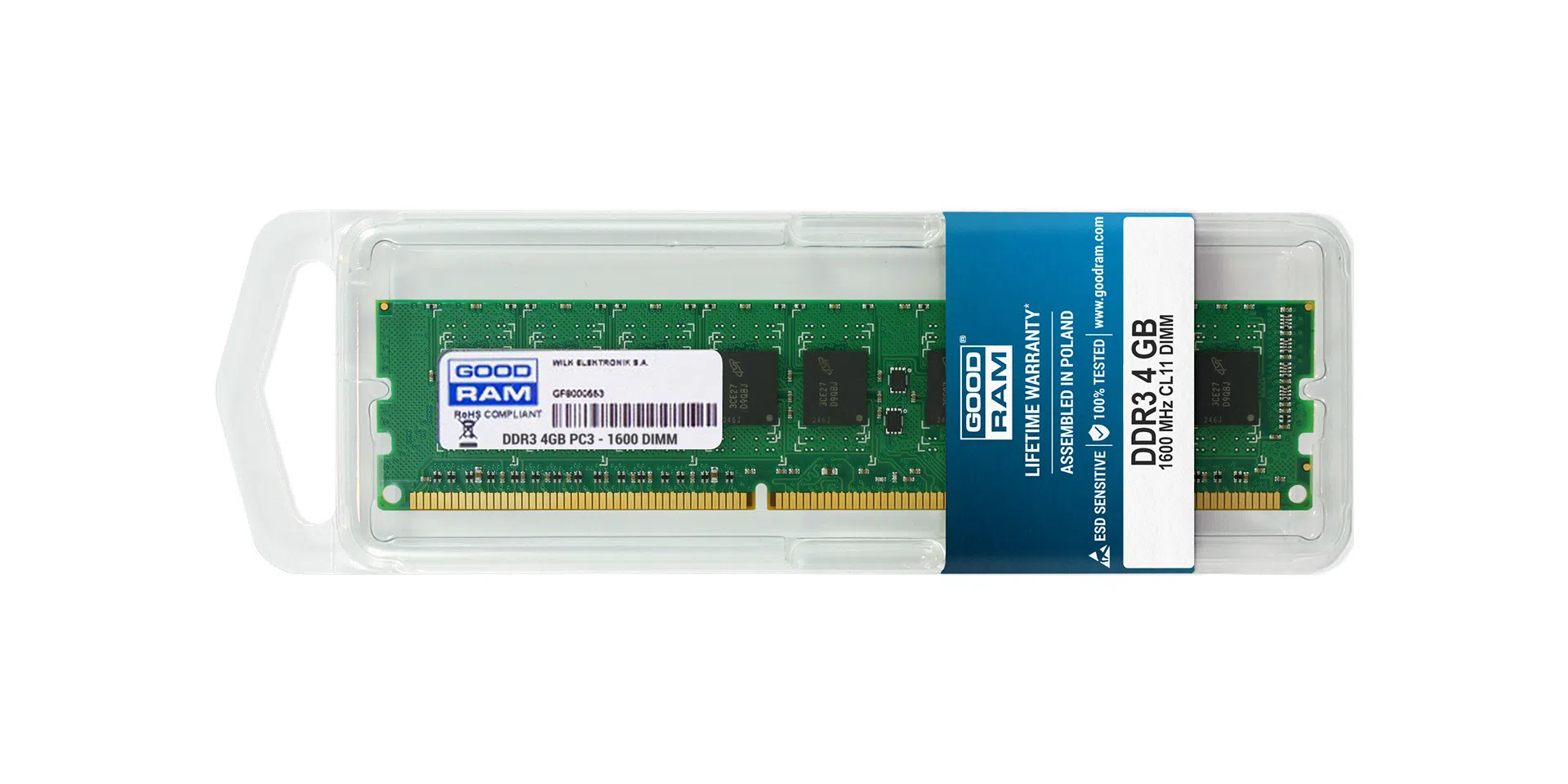 4GB DDR3L-1600 GOODRAM, PC12800, CL11, Single Rank, 1.35V