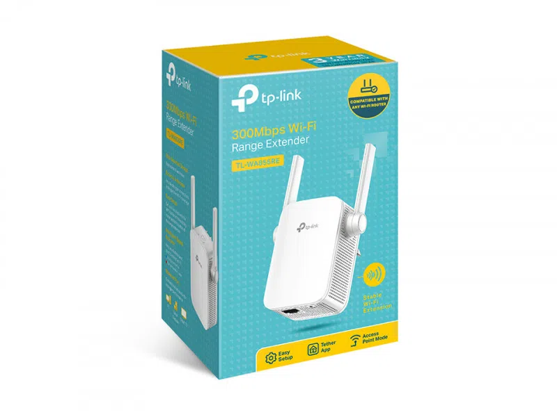 TP-LINK TL-WA855RE N300 Wireless Wall Plugged Range Extender, Atheros, 2T2R, 300Mbps 2.4GHz, 802.11n/g/b, 1 Lan Port, Ranger Extender button, Range extender mode, WPS, 2 external Antennas