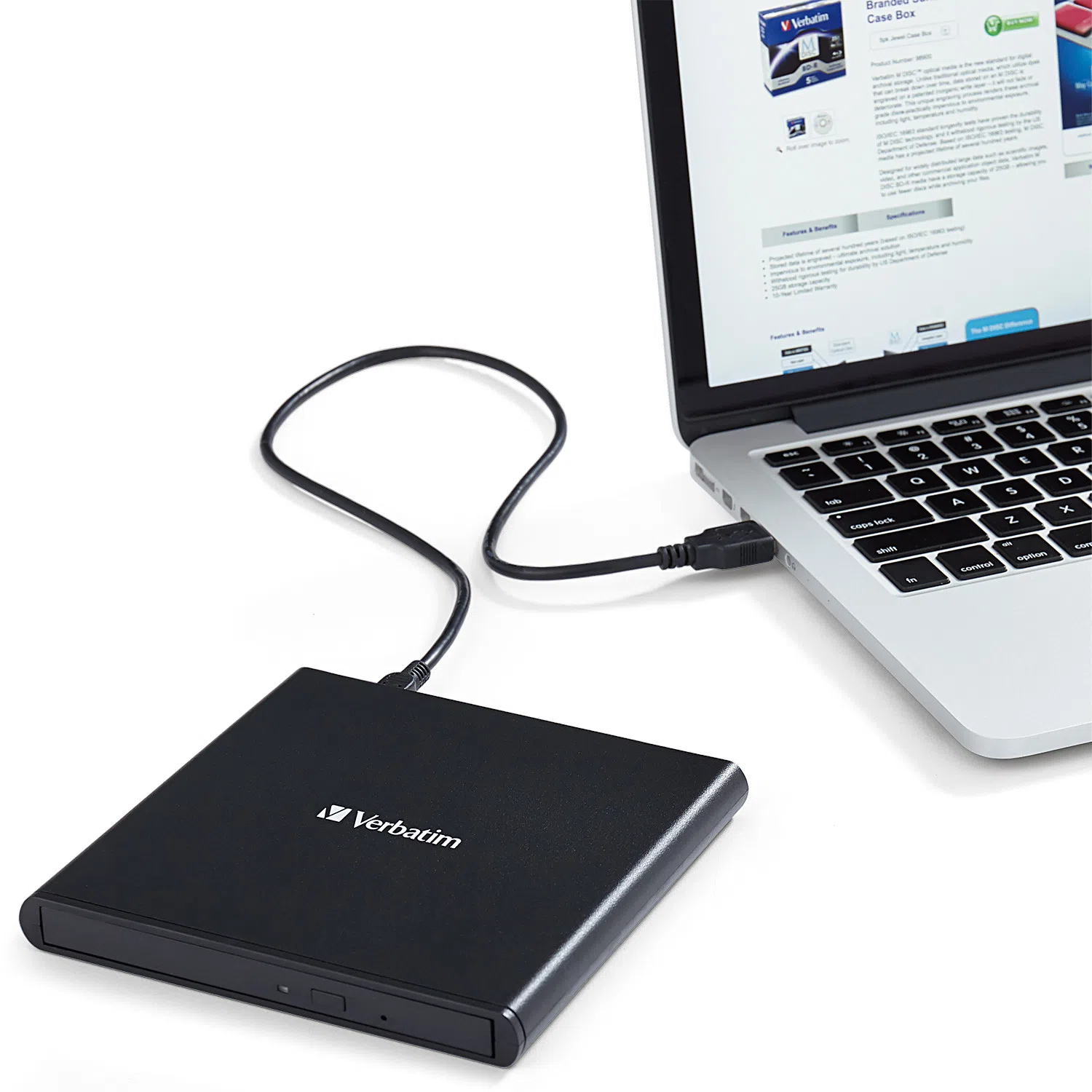 External Slimline CD/DVD Writer VERBATIM, Portable Slim -14mm, Super-Multi CDR/RW +24x/-24x, DVDR+8x/-8x, RW+6x/-6x, DL+6x, RAM 5x, miniDVD, M-DISC, USB2.0, Black, Retail (98938)