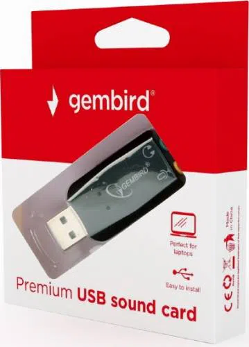 Gembird SC-USB2.0-01 "Virtus Plus" USB Sound Card, connectors: USB A-type male, 3.5mm stereo headphone jack, 3.5mm microphone input jack, 3.5 mm line-in jack, CMedia CM108B