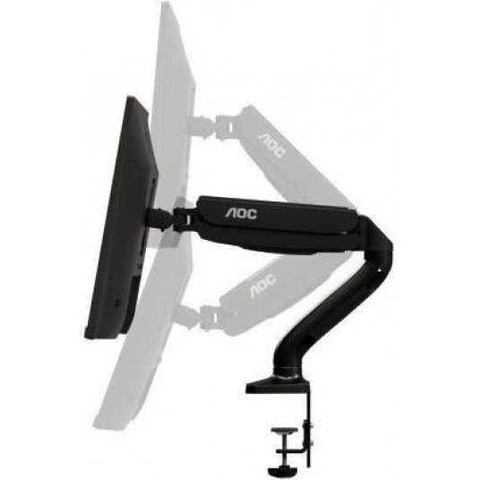 Arm for 1 monitors 15"-27" - AOC AS110D0 Black, Desk Clamp/Grommet, Aluminum structure, Gas spring, Height adjustment, Max.Load: 0-8kg, Tilt: '-90°~+85°, Swivel:180°, Rotation:360°, Hidden cable management, VESA 75/100