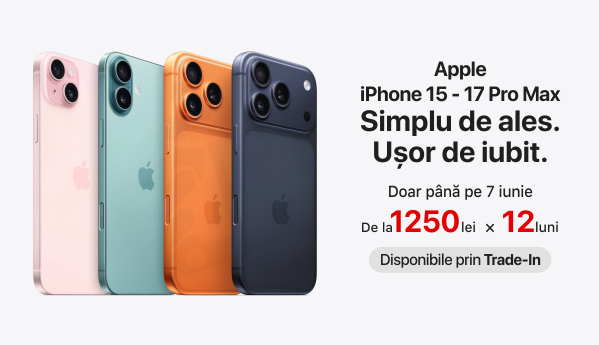 Apple iPhone 15 - 17 Pro Max = de la 1250 lei × 12 luni