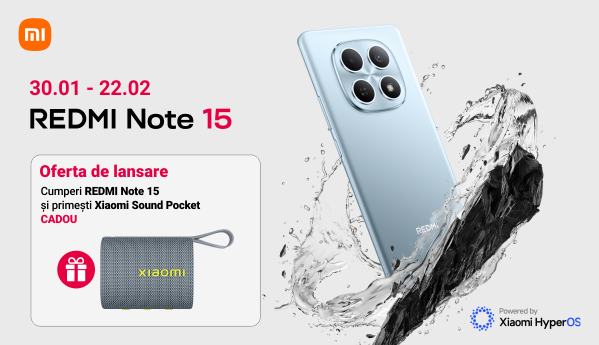 Xiaomi Redmi Note 15 + boxă portabilă CADOU!